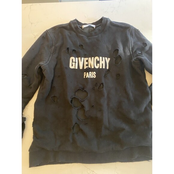 Givenchy Paris Men's Black Crewneck Small Distressed Holes - Picture 1 of 13